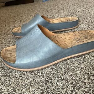 Women's Kork-Ease Blue Leather Slide Sandals 'Tutsi' slip on comfort cork
